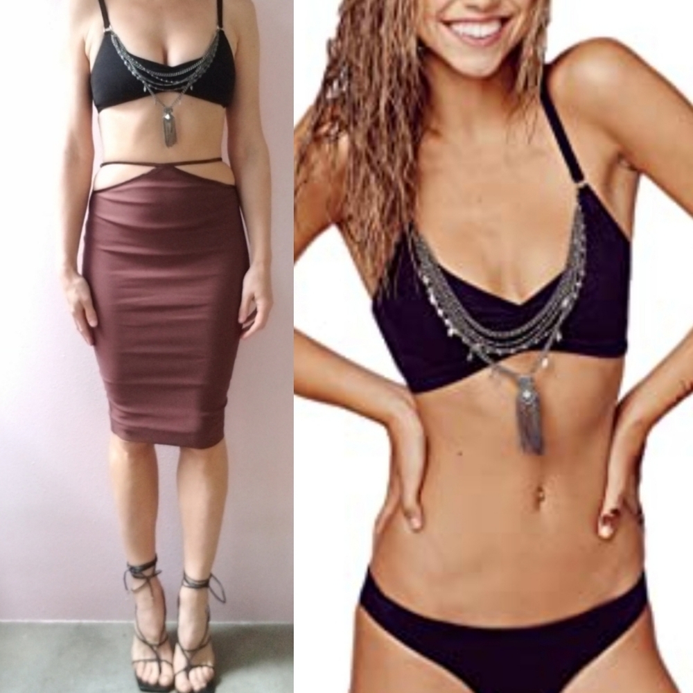 Nwt blue life black chain bikini or bra top xs
